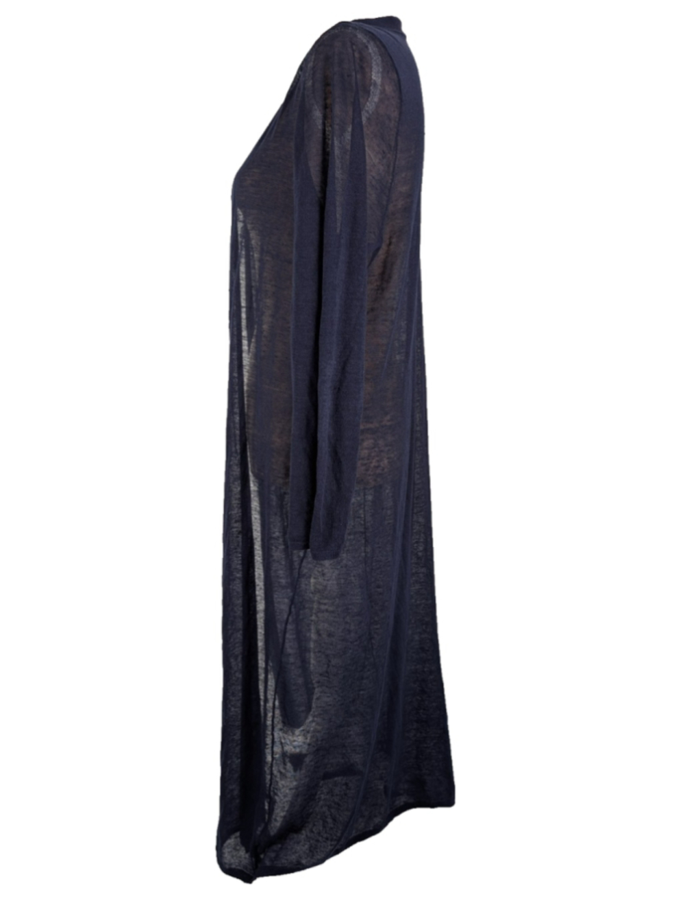 Eileen Fisher Hemp Long Cardigan Duster Sheer Navy Sz L Classic Beachy Nautical - Picture 2 of 10
